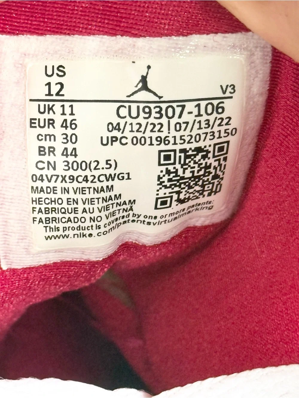 AUTHENTIC Jordan 7 Retro Cardinal size 12 CU9307-106 2022 PRE-OWNED